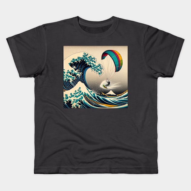 Kanagawa Kitesurfing - Wave Rider Kids T-Shirt by Edd Paint Something